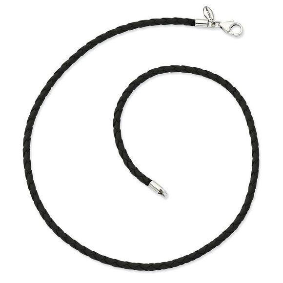Black Braided Leather Cord & Sterling Silver Clasp Necklace, 17 Inch - Picture 1 of 3